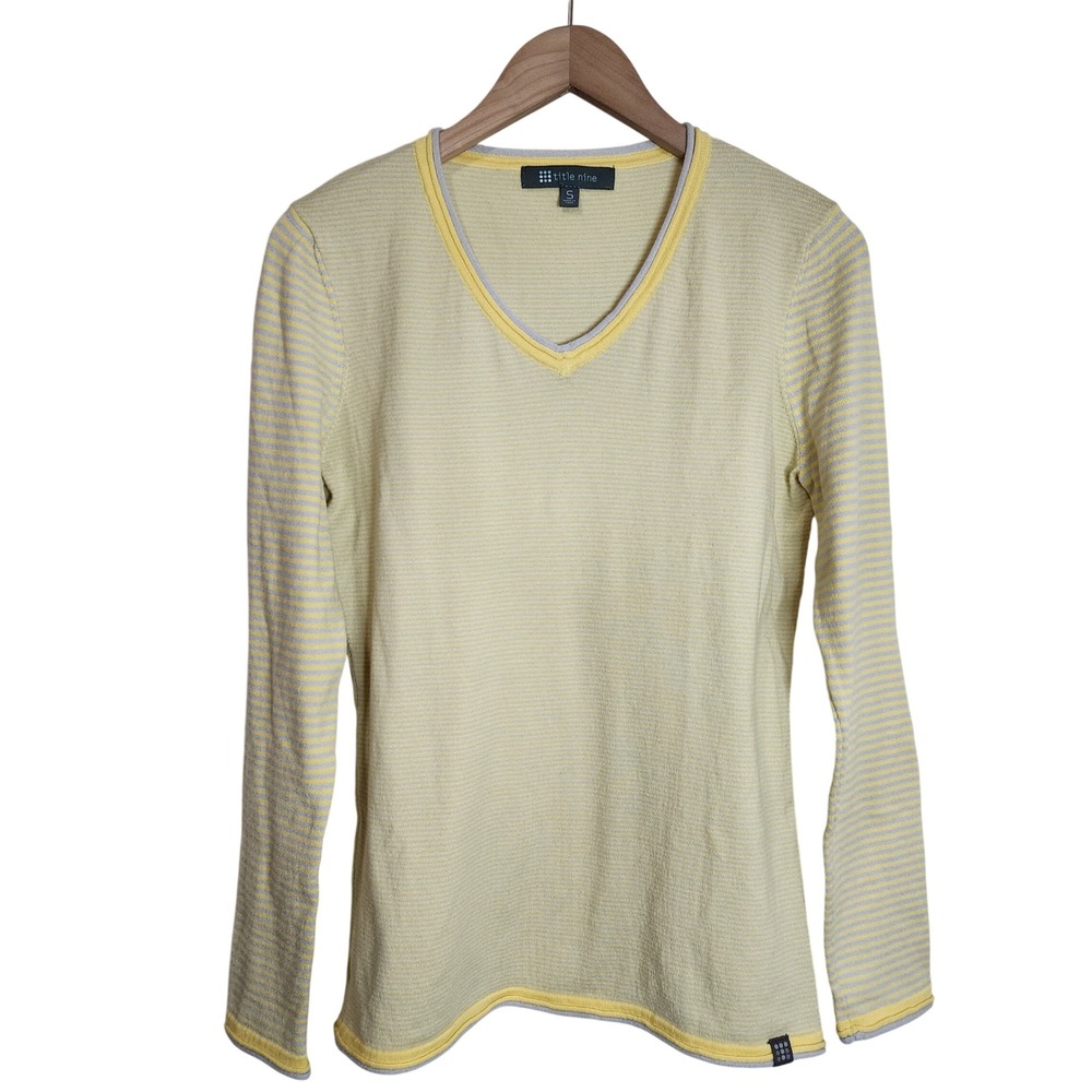Title Nine Sweater‎ Top Women's Small V-Neck Striped Yellow Blue